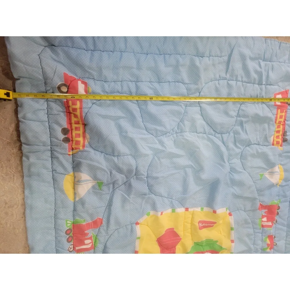 Vintage Playskool Quilted Baby Blanket Train Fire Truck full comforter 53x33